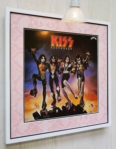 キッス/レコード ジャケット ポスター額付/地獄の軍団/1976/Destroyer/デトロイト・ロックシティ/Kiss/ハードロック・バンド/ロックの殿堂