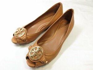 【トリーバーチ TORY BURCH】 ロゴプレート付き オープントゥ サンダル 靴 (レディース) size6.5M ライトブラウン系 ■18LZ4391■