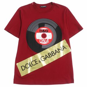 美品□2019年製 黒タグ DOLCE＆GABBANA/ドルチェ＆ガッバーナ G8HV4T ロゴプリント コットン 半袖Tシャツ/カットソー 赤系 44 伊製 正規品