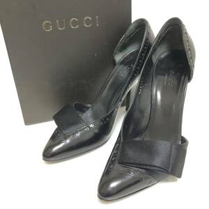 Gucci グッチ パンプス サテン×レザー ハイヒール 黒