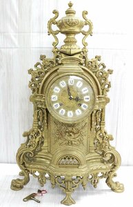 【行董】LB000ABH45 置時計 豪華飾時計 真鍮装飾 象嵌細工 バロック調 ゼンマイ式 ジャンク 高さ約58㎝ 重さ約9.15㎏ 鍵2個付き