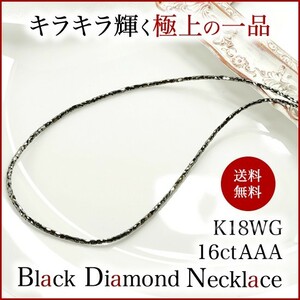新品キラキラ輝く極上の一品・ブラックダイヤモンドネックレス・16カラットAAA・ホワイトゴールド・品質保証書・ジュエリーケース付