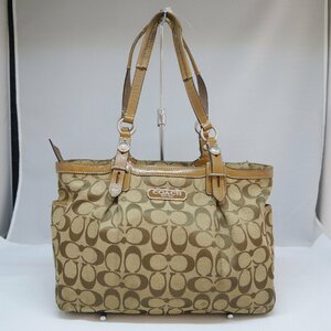 USED品・保管品 COACH コーチ F15146 ハンドバッグ シグネチャー ブラウン系 レディース キャンバス×レザー ダメージ大