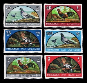 Dα163y3-2s　シャールジャ1966年　鳥・6枚完　MNH/A