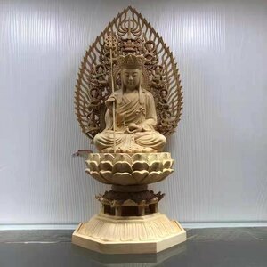 精密雕刻 木彫仏像 地蔵菩薩 仏教美術 地蔵菩薩座像 総高28cm