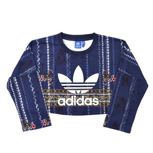 ADIDAS ORIGINALS クロップドスウェット M ネイビー ポリエステル 総柄 トレフォイルロゴ AY6896