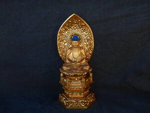 仏教美術 仏像 木製 純金箔張り 高さ：３０．７cm 釈迦如来像 釈迦如来 大日如来 阿弥陀 如来仏 降魔印 金箔張り 座仏 佛像