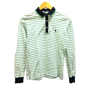 ポロゴルフ ラルフローレン ポロシャツ ボーダー ワンポイント ロゴ刺繍 長袖 M 緑 グリーン 白 ホワイト 紺 ネイビー レディース