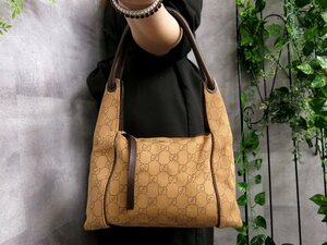 ●超美品●GUCCI グッチ●GGデニム カーフ レザー 本革●ワンショルダー バッグ●ベージュ ブラウン●G金具●イタリア製●肩掛け●Js45970