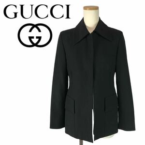 h220 GUCCI グッチ トムフォード期 ジップアップ ジャケット アウター 黒 40 イタリア製 ウール 毛100% ヴィンテージ フォーマル 正規品