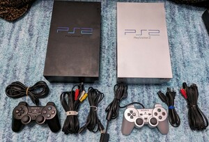 0605u0129　PlayStation 2 ブラック シルバー SCPH-39000 SCPH-50000 2台セット