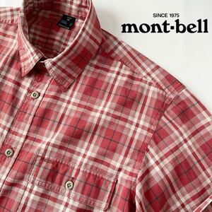(美品) モンベル mont-bell ウイックロン 長袖シャツ M レンガ チェック柄 吸汗速乾 シャツ 