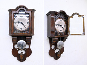 FB281 希少デザイン 改造品 ハンドメイド アンティーク 木製 掛け時計 機械式 振り子時計 ゼンマイ式