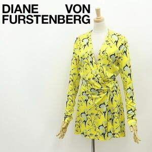 ◆DIANE von FURSTENBERG ダイアンフォン ファステンバーグ シルクジャージー 総柄 カシュクール オールインワン イエロー 6