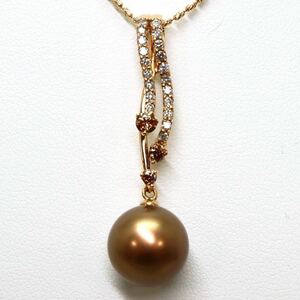 ＊K18 天然ダイヤモンド/ショコラパール ペンダント＊m 約6.2g 約45.5cm 南洋 真珠 pearl brown diamond pendant jewelry ED1/ED