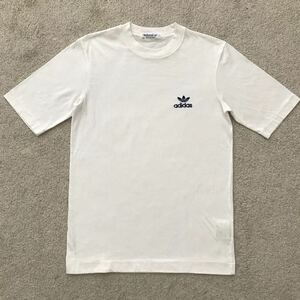 80s 90s デサント製 adidas アディダス ADS-87 半袖 Tシャツ トレフォイル ロゴ 刺繍 メンズ SMALL ビンテージ 袖/裾シングル 白