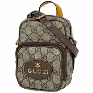 グッチ GUCCI GG柄 ネオ ヴィンテージ タイガーヘッド ショルダーバッグ GGスプリーム ベージュ ブラウン イエロー 658556 レディース 中古