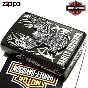 ZIPPO ハーレー ダビッドソン ビッグメタル イーグル ロゴ 銀イブシ イオンブラック 黒 鷲 かっこいい ジッポライター 渋い おしゃれ