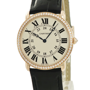 【3年保証】 カルティエ ロンド ルイ カルティエ LM WR000651 K18PG無垢 純正ダイヤ アイボリー ローマン 青針 手巻き メンズ 腕時計