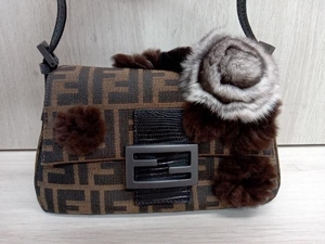 FENDI ズッカ マンマバケット 8BR180 ファー フラワー フェンディ ブラウン 店舗受取可