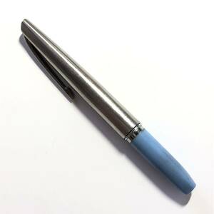●PLATINUM プラチナ 万年筆 細軟 ペン先 18K シルバー×水色 筆記用具 V92
