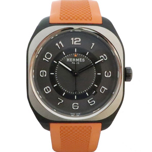 【天白】エルメス H08 W049430WW00 39mm ブラック 黒文字盤 オレンジ チタン ラバー 自動巻 メンズ 腕時計