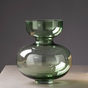 フラワーベース 花瓶 壺のようなフォルム ユニークなデザイン ガラス製 (グリーン×Bタイプ)