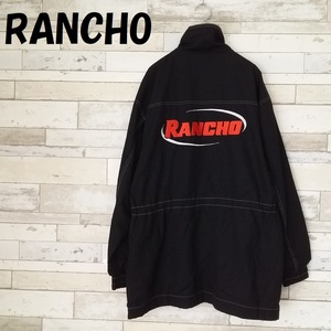 【人気】RANCHO バッグビッグ刺繍ロゴ レーシングジャケット ブラック サイズL/6613