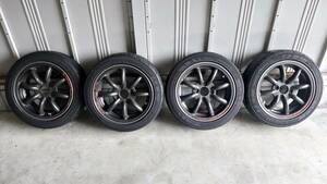 タイヤ・ホイールセット４本 A・TECH　ワタナベ風　14インチ6J ＋38 ４穴　PCD100 アドヴァン AD07 165/55R14