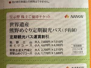 世界遺産熊野巡り定期観光バス運賃割引券2024年7月31日迄有効