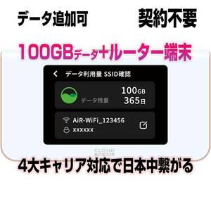 100GBデータ+端末 イージーWi-Fi チャージ可 国内 365日 ポケットWiFi 契約不要