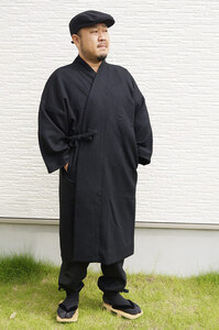 【ひめか】 作務衣 ウールコート 日本製 5080 黒Ｍ