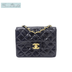 CHANEL ミニマトラッセショルダーバッグ ブラックパテントレザー ゴールド金具 ココマーク ヴィンテージ 国内購入 B＋＋