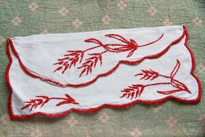 赤糸　素朴　手刺繍　稲　麦　農家　農作物　植物　カトラリー　ポーチ　ケース　布袋　フランス　アンティーク　フレンチ　ヴィンテージ　