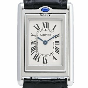 カルティエ CARTIER タンク バスキュラント MM W1011258 腕時計 SS レザー クォーツ アイボリー レディース 【中古】