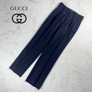 美品 GUCCI グッチ ウール モヘヤ混 センタープレスストレートパンツ スラックス ボトムス レディース 黒 ブラック サイズ38*MC981