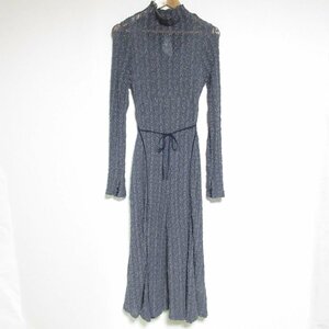 美品 22AW FRAY I.D フレイアイディー 長袖 マキシ丈 シュリンクレースワンピース 0 ネイビー ◆