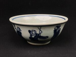 中国古玩 古美術 茶碗 茶道具 青花 染付 時代物 青花人物故事図大碗 中国美術