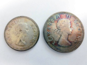 イギリス領 英領 南アフリカ 銀貨 1シリング 1954年 2シリング 1958年 エリザベス2世