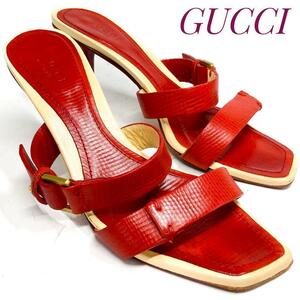 ☆即決・送料無料☆GUCCI グッチ ストラップハイヒール 105807 赤 レッド 22.5cm　ラグジュアリー カジュアル 本革 本皮 レディース