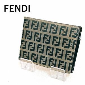 FENDI ズッカ ズッキーノ柄 キャンバス×レザー イタリア製 二つ折り財布 フェンディ キャンバス×レザー