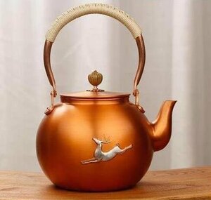 未使用★ 紫銅壺★ 老鉄瓶 手作り復古銅壺 やかんを沸かす お茶の道具 鹿 提梁壺