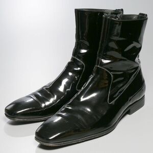 GP5787//イタリア製*ディオールオム/Dior*メンズ43/パテントレザー/サイドジップブーツ/エナメルブーツ/ショートブーツ/革靴/黒/ブラック