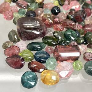 500ct［マルチカラートルマリンおまとめ］m 重量約100g ルース tourmaline green pink parts 両穴 バイカラー jewelry ジュエリー CE0 