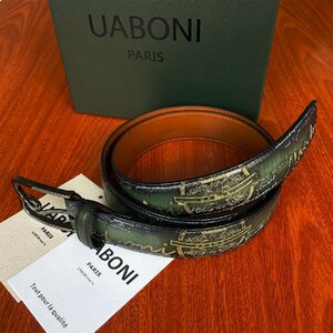 希少 EU製 定価9万◆UABONI*ユアボニ*幻のパティーヌ*ベルト◆手染 ゴールデン 調節可能 本革 レザー スーツ ビジネス 紳士用 メンズ