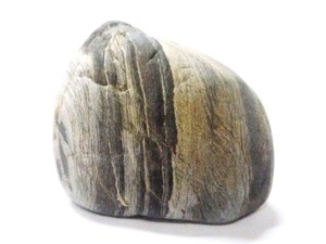 志摩の海岸産、稲妻のような縱縞筋模様を呈する「ひと握りの漂礫の断層石」