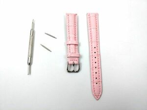 時計交換ベルト クロコ型押し 本革レザー バネ棒 工具付き 16mm ピンク