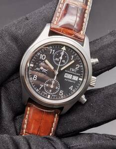 中古 IWC SCHAFFHAUSEN フリーガー IW370603 クロノグラフ デイデイト ブラック文字盤 パイロットウォッチ SS 自動巻き メンズ 腕時計