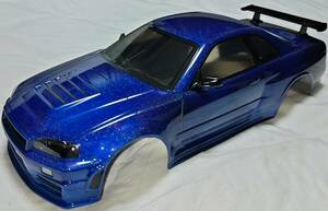 1/10RC 日産　スカイライン　GT-R　BNR34 メタリックパープル＆ブルー　ガラスフレーク（ラメ調）　ボディのみ　送料無料　GT-R BNR34 