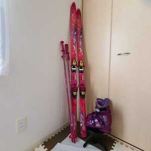 .SALOMON スキー　ストック　スキー靴　3点セット　サロモン　ピンク　かわいい スキー板 ビンディング スキーブーツ